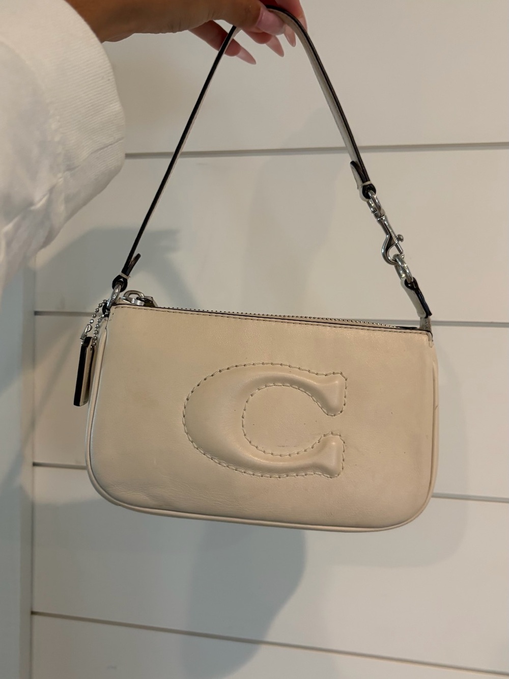 Coach Cream Leather Mini Shoulder Bag with Embossed C